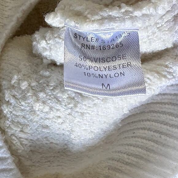 Threaded Leaf Crop Oversized Sweater Womens M White Ivory Knotted Striped Loose - Picture 6 of 8